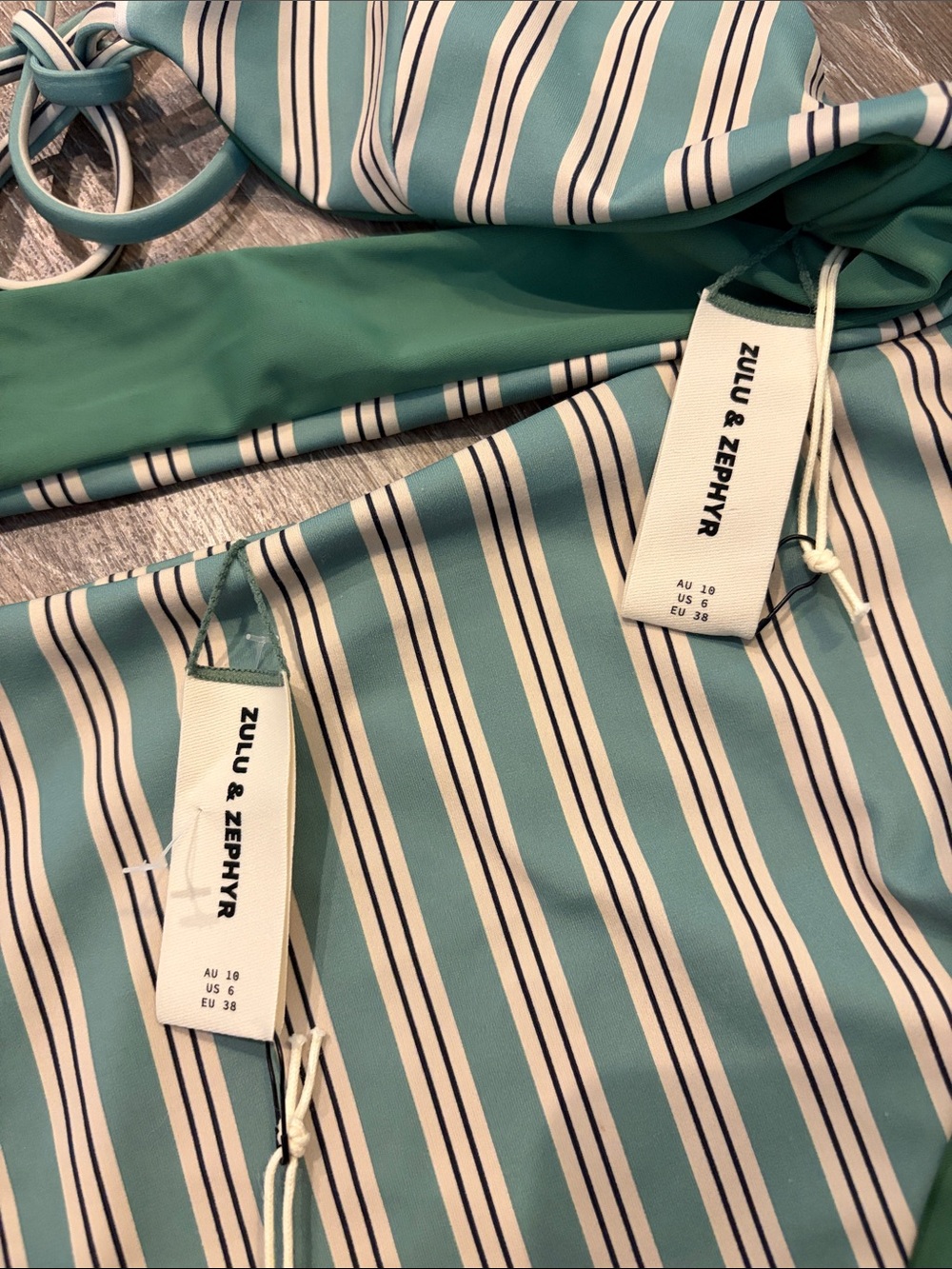 NWT SOLD OUT Zulu & Zephyr Myrtle Pinstripe Tie Bikini Set | Size M - Picture 2 of 5